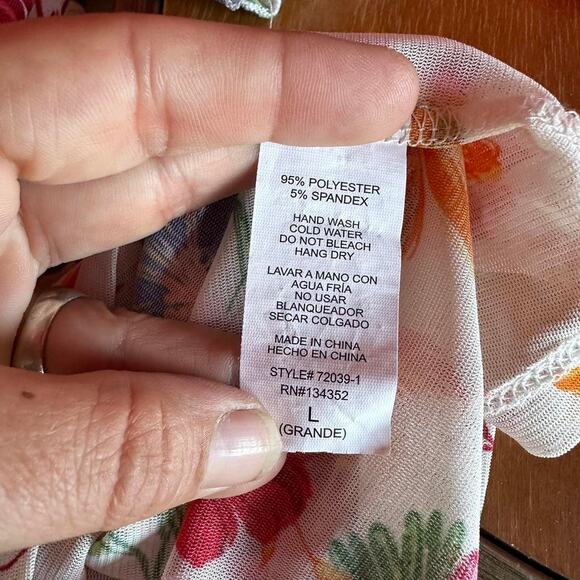 Womens Top Size Large Floral Sheer Cottage Summer Travel Vacation Beach - Picture 8 of 8